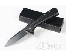 Black steel no logo blank folding camping hunting knife UD407671